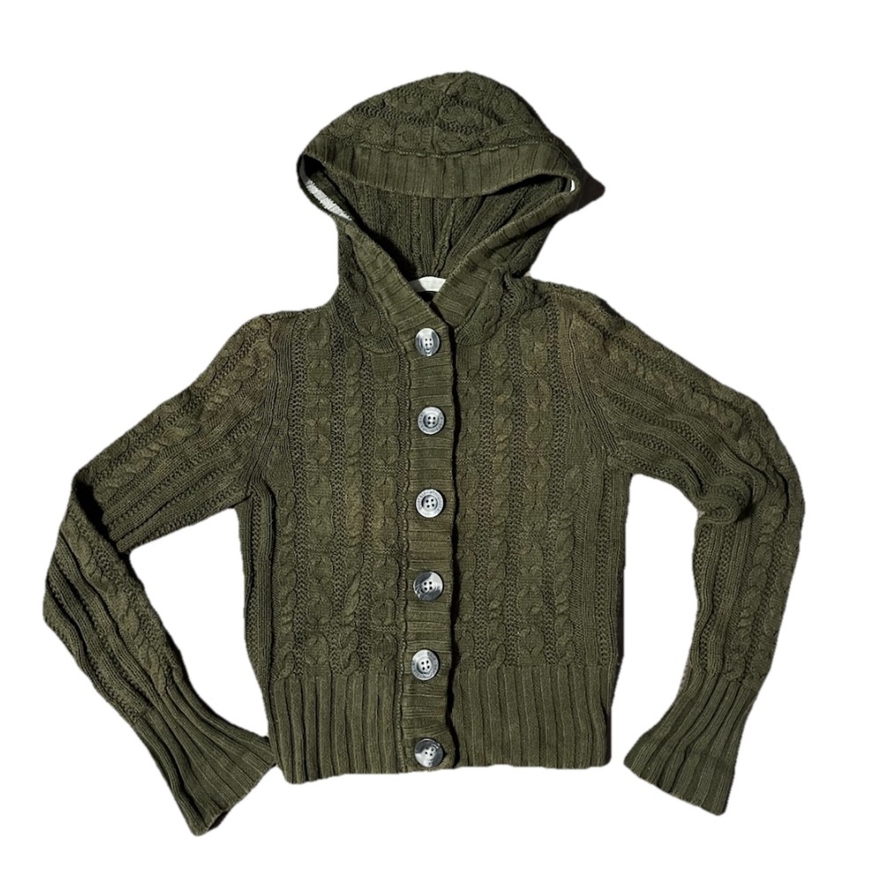 Aeropostale Olive Cable-Knit Hooded Cardigan
